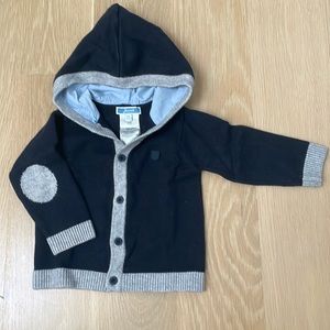 Boys Jacadi Paris Knit Hooded Button-Down Sweater with Grey Knit Trim, 12M
